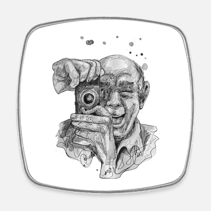 Selfie 2 dessin carographique en noir et blanc - Magnet carré - blanc