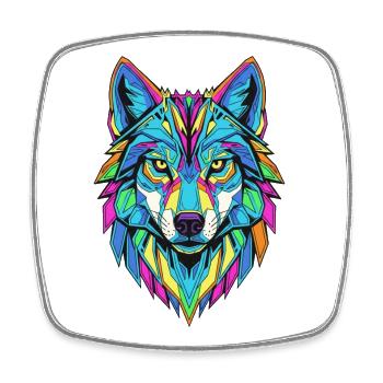 Bunt geometrischer Wolf - Viereckiger Kühlschrankmagnet - Weiß - Vorne