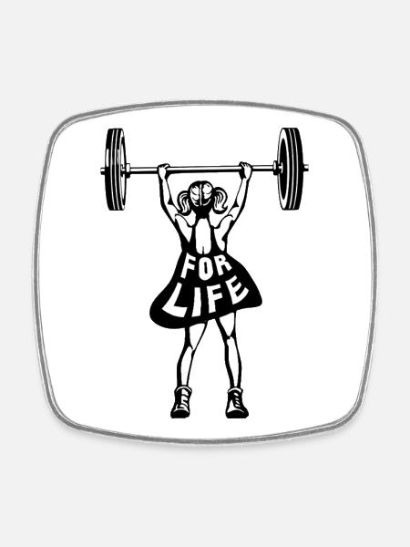 Women's Weights T-Shirt Fitness For Life - Square fridge magnet - white