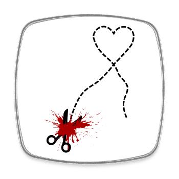 Cut here – heartache & passion - Square fridge magnet - white - Front