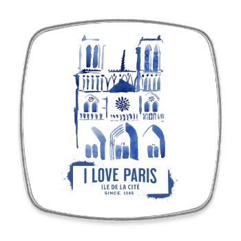 Cathédrale Notre-Dame en Aquatint Bleue - Magnet carré - blanc - Devant