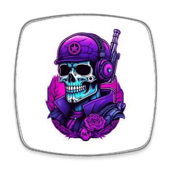 Skull warrior with camouflage helmet and roses - Square fridge magnet - white - Front