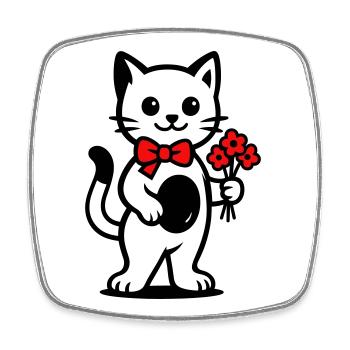 Kawaii cat lover with red ribbon - Square fridge magnet - white - Front