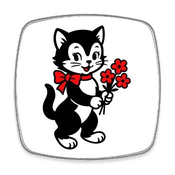 Black Cat with Red Ribbon - Square fridge magnet - white - Front