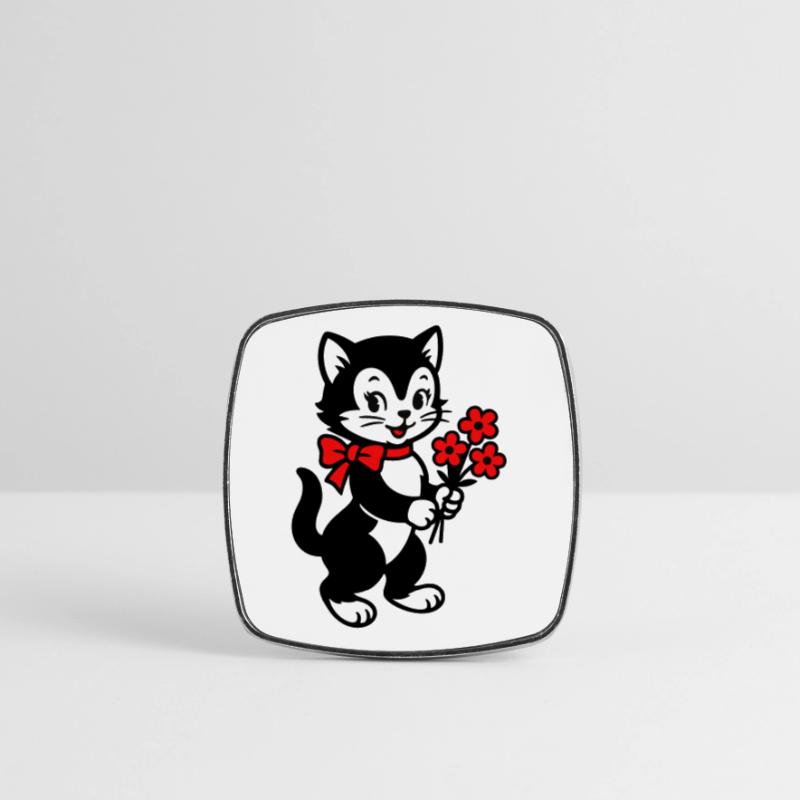Chat noir avec ruban rouge Magnet carré