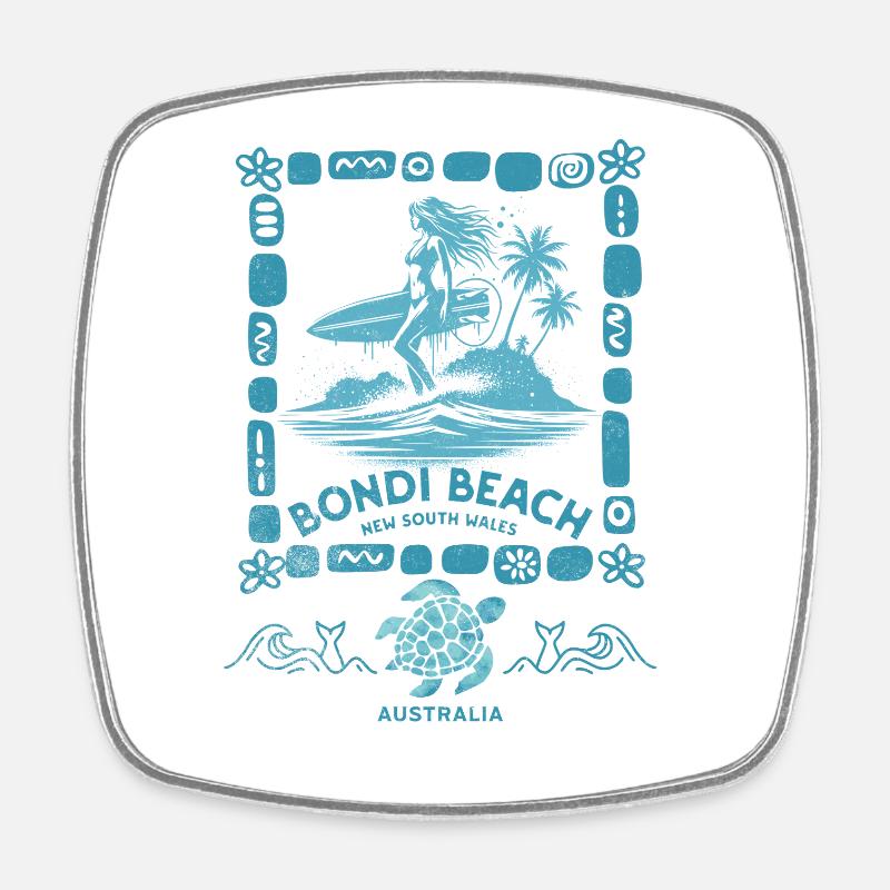 Bondi Beach Turquoise Palm Island - Square fridge magnet - white