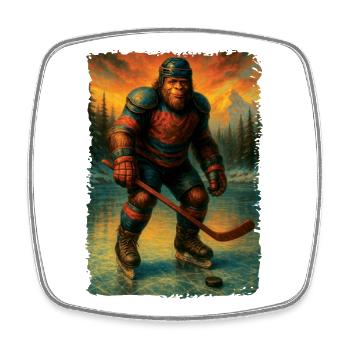 Sasquatch Hockey Joueur de hockey Bigfoot - Magnet carré - blanc - Devant