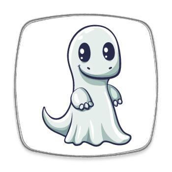 Dinosaur brontosaurus Halloween ghost - Square fridge magnet - white - Front