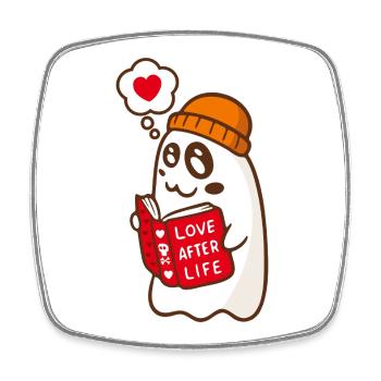 Spooky Cute Ghost Reading Love Book - Square fridge magnet - white - Front