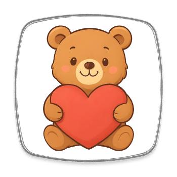 Cuddly bear with heart – love to give away - Square fridge magnet - white - Front
