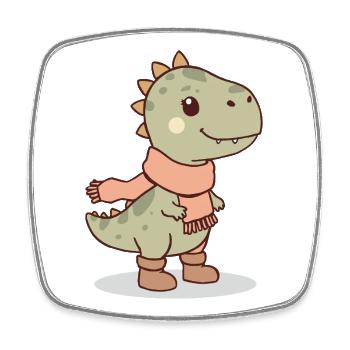 Cute dinosaur with scarf and boots - autumn motif - Square fridge magnet - white - Front