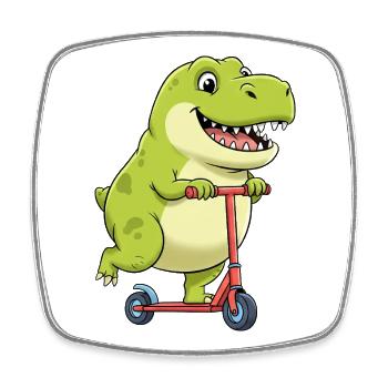 Cute Dino T-Rex Scooter Scooter Cartoon Kids - Square fridge magnet - white - Front