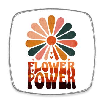 Flower Power Retro Sunrise - Square fridge magnet - white - Front