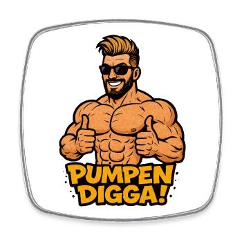 PUMPS DIGGA Cartoon Bodybuilder - Square fridge magnet - white - Front