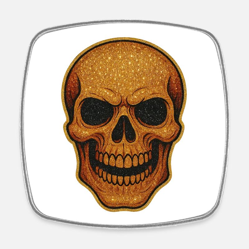 Glitzernder Goldschädel Schädel-Design - Viereckiger Kühlschrankmagnet - Weiß