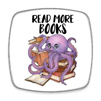 Reading Octopus in Stack of Books Book Gift - Square fridge magnet - white - Front