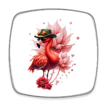 Pink Flamingo with Hat - Square fridge magnet - white - Front