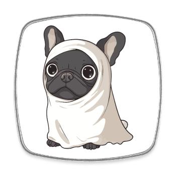 Buldog Français Chien Halloween Fantôme - Magnet carré - blanc - Devant