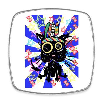 Katze Retro Kinder Hippie - Viereckiger Kühlschrankmagnet - Weiß - Vorne