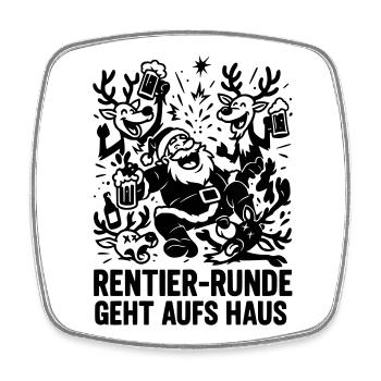 Xmas Rentier Runde geht aufs Haus - Viereckiger Kühlschrankmagnet - Weiß - Vorne