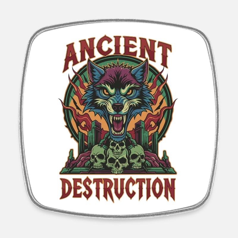 Ancient Destruction Wolf - Square fridge magnet - white