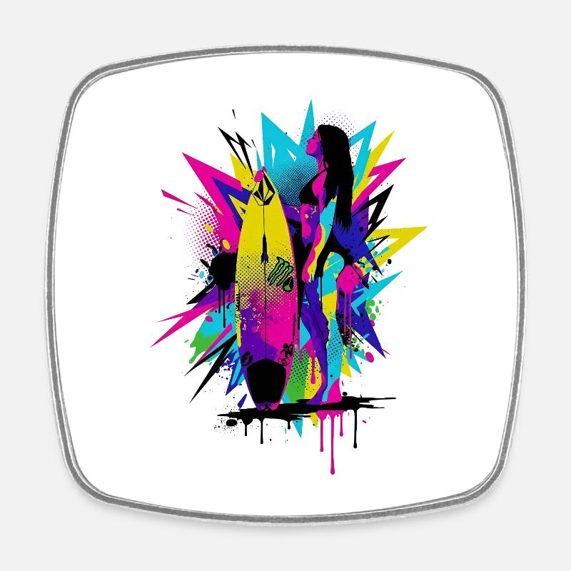 Neon_Surf_Explosion - Viereckiger Kühlschrankmagnet - Weiß