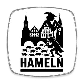 Hameln Stadt Rattenfänger Silhouette - Viereckiger Kühlschrankmagnet - Weiß - Vorne