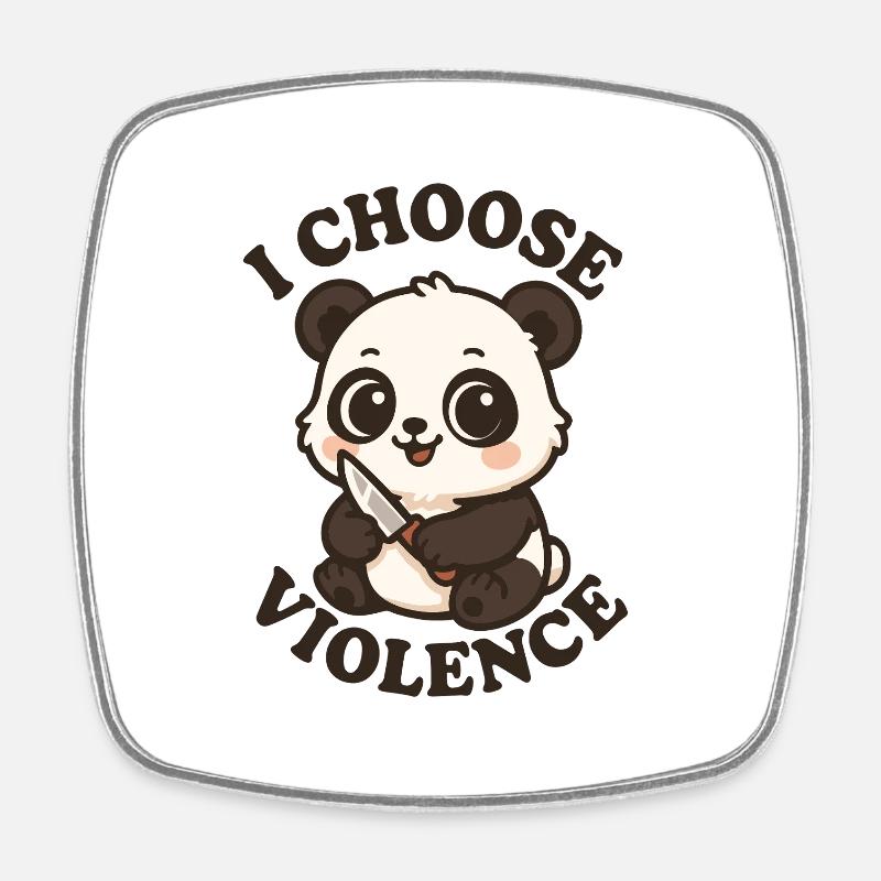 Rebellious Cute Panda – Black and kawaii humor - Square fridge magnet - white