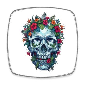 Crystal Skull with Tropical Flowers - Square fridge magnet - white - Front