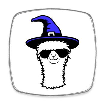 Lama Cool Hexenhut Sonnenbrille Halloween Alpaka - Viereckiger Kühlschrankmagnet - Weiß - Vorne