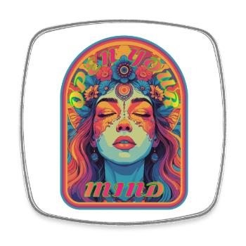 Kandi EDM Open Your Mind Psychedelische Blüte - Viereckiger Kühlschrankmagnet - Weiß - Vorne