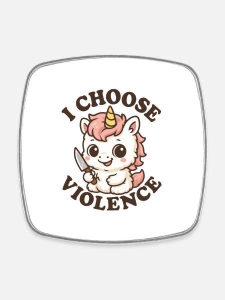 Licorne rebelle – I Choose Violence - Magnet carré - blanc