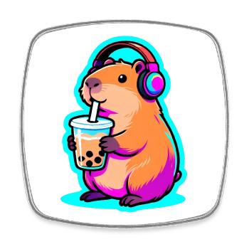 Cute Capybara Bubble Tea Kawaii Animal Gift - Square fridge magnet - white - Front