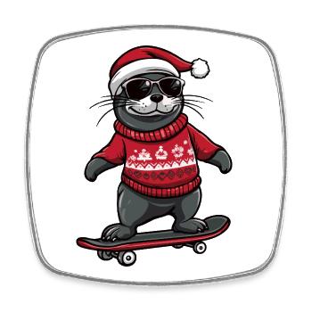 Robbe Tier Weihnachten Lustig - Viereckiger Kühlschrankmagnet - Weiß - Vorne