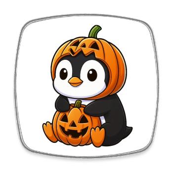 Süßer Halloween Pinguin mit Hut und Kürbis - Viereckiger Kühlschrankmagnet - Weiß - Vorne