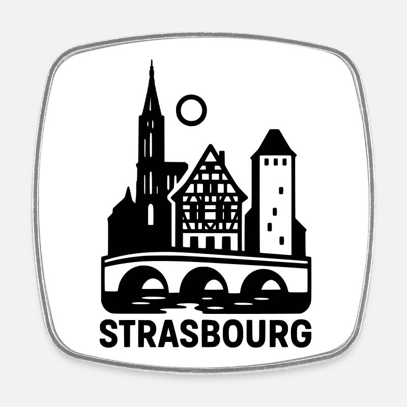 Strasbourg Silhouette - Viereckiger Kühlschrankmagnet - Weiß