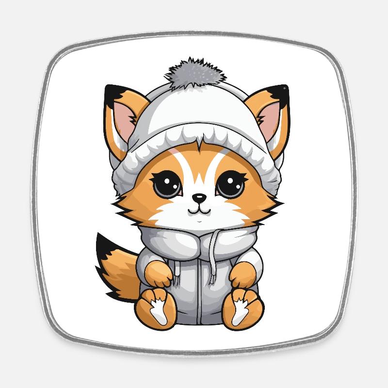 Fuchs Winter Comic - Viereckiger Kühlschrankmagnet - Weiß