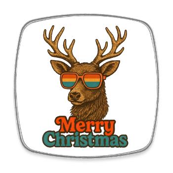 Merry Christmas - Vintage Reindeer - Square fridge magnet - white - Front