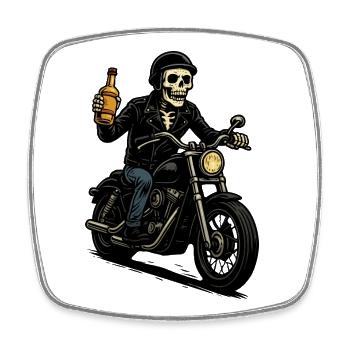 Motard squelette avec bouteille - Magnet carré - blanc - Devant