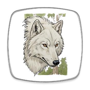 Tête de loup blanc dans la forêt - Magnet carré - blanc - Devant
