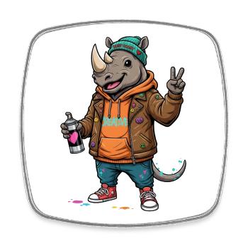 Rhino Streetwear Kunstspray - Viereckiger Kühlschrankmagnet - Weiß - Vorne