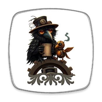 Corbeau steampunk avec tasse - Magnet carré - blanc - Devant