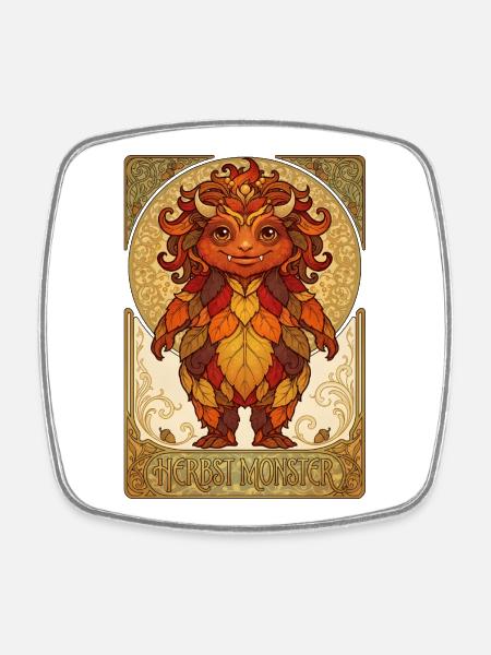 Autumn Monsters of Foliage - Square fridge magnet - white