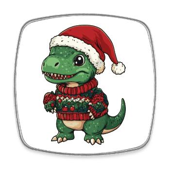 Dinosaure T-Rex Noël - Magnet carré - blanc - Devant