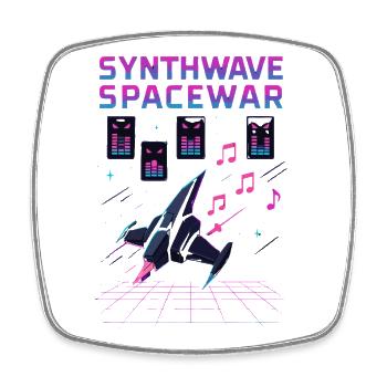 SYNTHWAVE SPACEWAR Retro Neon 80er Jahre Raumschiff - Viereckiger Kühlschrankmagnet - Weiß - Vorne