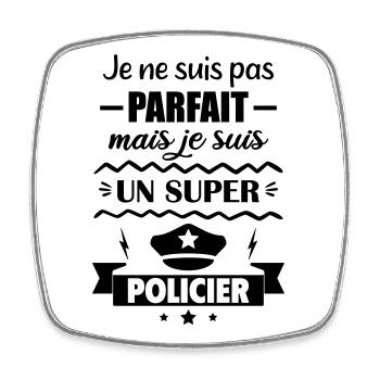 Pas parfait mais super policier - Magnet carré - blanc - Devant