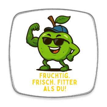 Fruity Fitness Apple Hero Musculation Dessin animé - Magnet carré - blanc - Devant