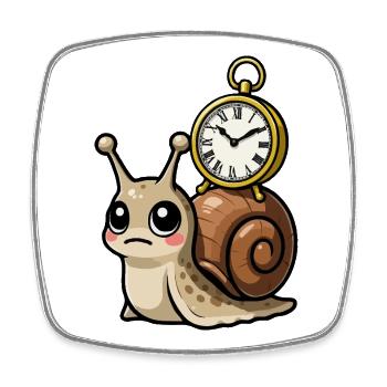 Escargot avec horloge sur coquille - Magnet carré - blanc - Devant