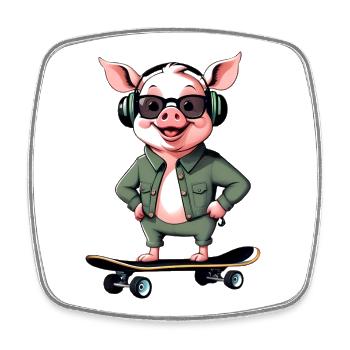 Skateboard Schwein Retrolook - Viereckiger Kühlschrankmagnet - Weiß - Vorne
