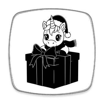Weihnachts-Einhorn im Geschenk - Viereckiger Kühlschrankmagnet - Weiß - Vorne
